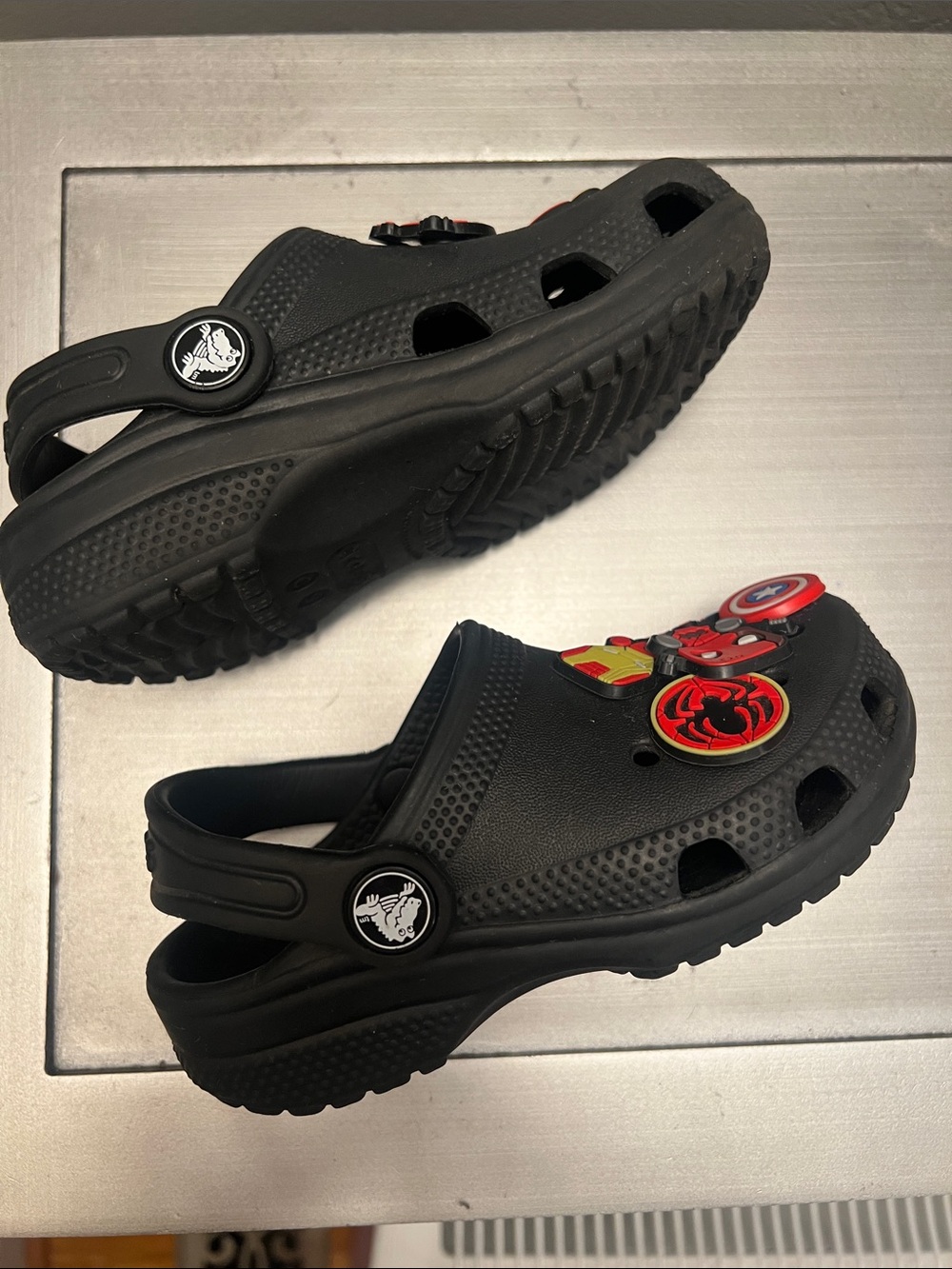 Crocs Classic Clog, toddler size 9c. Black with charms - Picture 5 of 8
